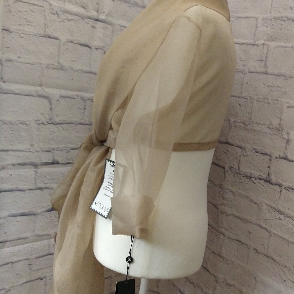 Adrianna Papell Sheer Tan Wrap Jacket - Picture 3 of 6